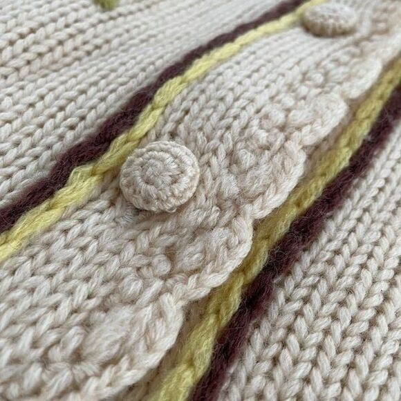 Vintage 50s Hand Fashioned Hand Loomed 100% Virgin Wool Button Cardigan M - Picture 4 of 11